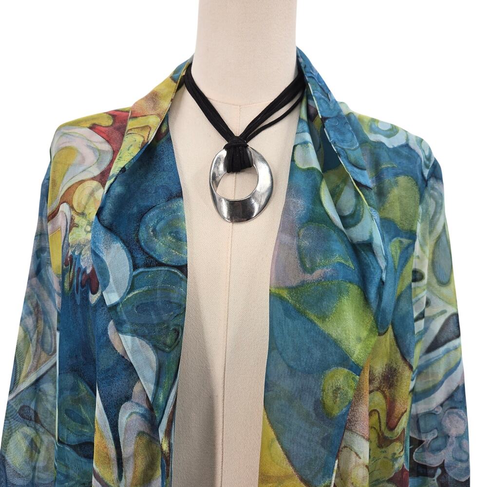 Chicos Womens Dopamine Maximalist Floral Silk Sheer Open Front Topper Jacket L - Picture 2 of 10